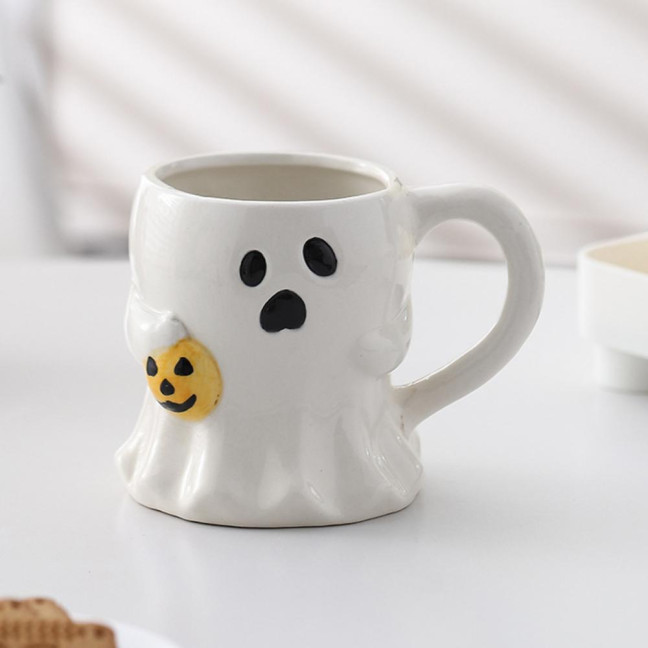 Halloween Ceramic Mug Cute Ghost Pumpkin Cup Reusable Spooky Coffee Cup with Lid Unique Halloween Party Gifts