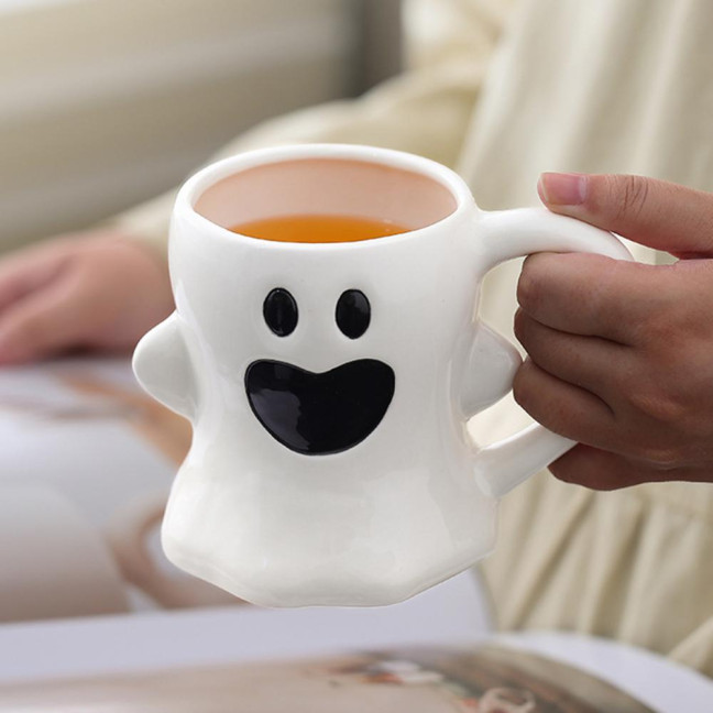 Halloween Ceramic Mug Cute Ghost Pumpkin Cup Reusable Spooky Coffee Cup with Lid Unique Halloween Party Gifts