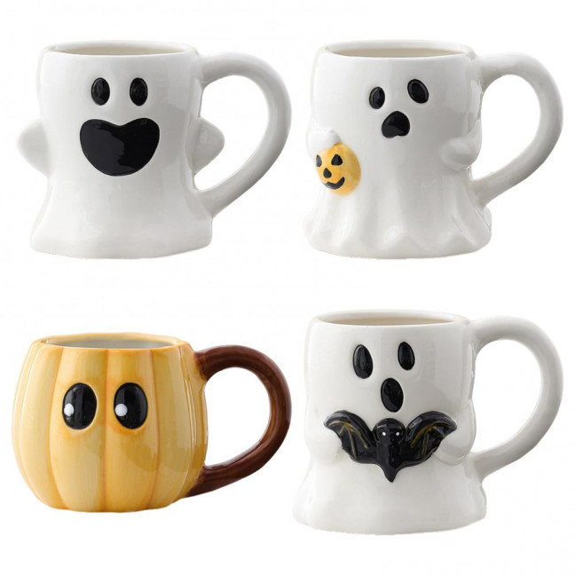 Halloween Ceramic Mug Cute Ghost Pumpkin Cup Reusable Spooky Coffee Cup with Lid Unique Halloween Party Gifts