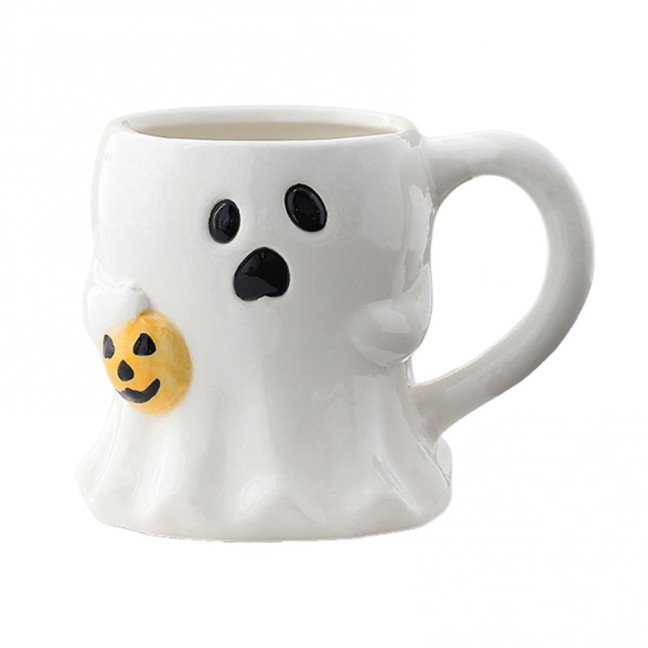 Halloween Ceramic Mug Cute Ghost Pumpkin Cup Reusable Spooky Coffee Cup with Lid Unique Halloween Party Gifts