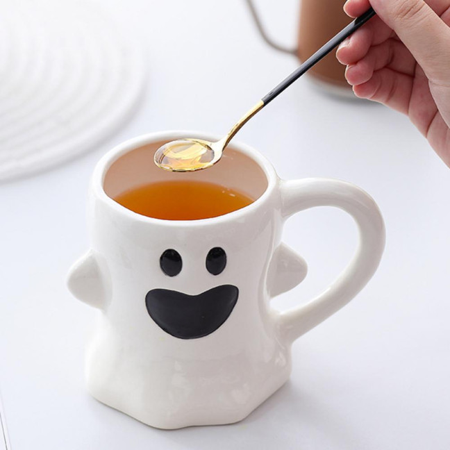 Halloween Ceramic Mug Cute Ghost Pumpkin Cup Reusable Spooky Coffee Cup with Lid Unique Halloween Party Gifts
