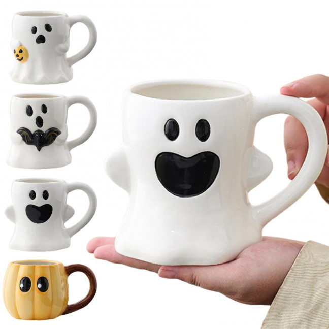 Halloween Ceramic Mug Cute Ghost Pumpkin Cup Reusable Spooky Coffee Cup with Lid Unique Halloween Party Gifts