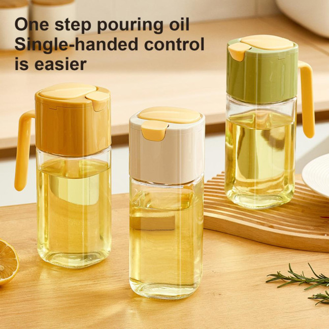 Automatic Oil Dispenser Bottle 500ml One-Touch Opening Hands-Free Glass Oil Bottle with Drip-Free Spout Leakproof Sauce Cruet for Olive Oil Vinegar