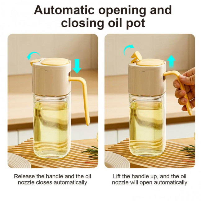 Automatic Oil Dispenser Bottle 500ml One-Touch Opening Hands-Free Glass Oil Bottle with Drip-Free Spout Leakproof Sauce Cruet for Olive Oil Vinegar