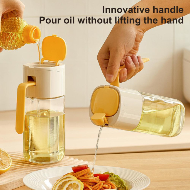 Automatic Oil Dispenser Bottle 500ml One-Touch Opening Hands-Free Glass Oil Bottle with Drip-Free Spout Leakproof Sauce Cruet for Olive Oil Vinegar