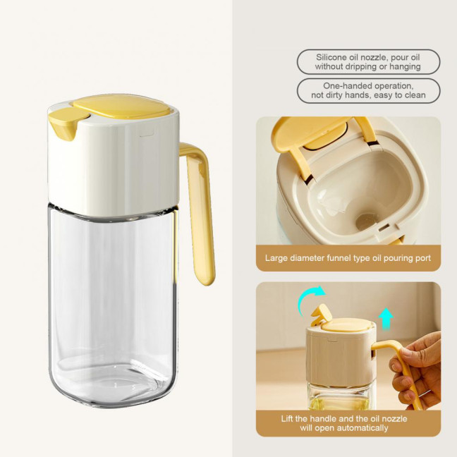Automatic Oil Dispenser Bottle 500ml One-Touch Opening Hands-Free Glass Oil Bottle with Drip-Free Spout Leakproof Sauce Cruet for Olive Oil Vinegar