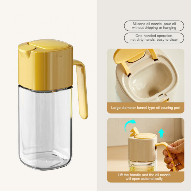 Automatic Oil Dispenser Bottle 500ml One-Touch Opening Hands-Free Glass Oil Bottle with Drip-Free Spout Leakproof Sauce Cruet for Olive Oil Vinegar