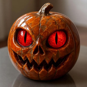 Handmade Red-Eyed Pumpkin Figurine Resin Statue Spooky Atmosphere Halloween Ornament Horror Themed Pumpkin Decor