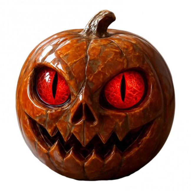 Handmade Red-Eyed Pumpkin Figurine Resin Statue Spooky Atmosphere Halloween Ornament Horror Themed Pumpkin Decor Handmade Red-Eyed Pumpkin Figurine Resin Statue Spooky Atmosphere Halloween Ornament Horror Themed Pumpkin Decor