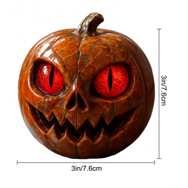 Handmade Red-Eyed Pumpkin Figurine Resin Statue Spooky Atmosphere Halloween Ornament Horror Themed Pumpkin Decor Handmade Red-Eyed Pumpkin Figurine Resin Statue Spooky Atmosphere Halloween Ornament Horror Themed Pumpkin Decor