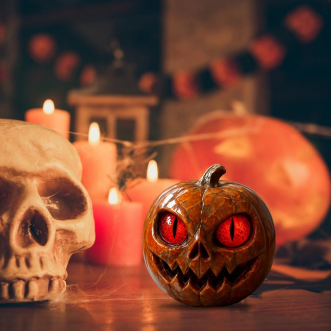 Handmade Red-Eyed Pumpkin Figurine Resin Statue Spooky Atmosphere Halloween Ornament Horror Themed Pumpkin Decor Handmade Red-Eyed Pumpkin Figurine Resin Statue Spooky Atmosphere Halloween Ornament Horror Themed Pumpkin Decor