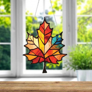 Maple Leaf Suncatcher Hanging Decoration Thanksgiving Day Autumn Stained Glass 2D Flat Acrylic Glass Window Wall Hanging Sign Ornament 
