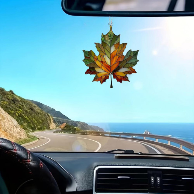 Maple Leaf Suncatcher Hanging Decoration Thanksgiving Day Autumn Stained Glass 2D Flat Acrylic Glass Window Wall Hanging Sign Ornament 