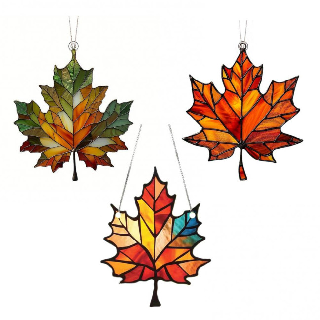 Maple Leaf Suncatcher Hanging Decoration Thanksgiving Day Autumn Stained Glass 2D Flat Acrylic Glass Window Wall Hanging Sign Ornament 