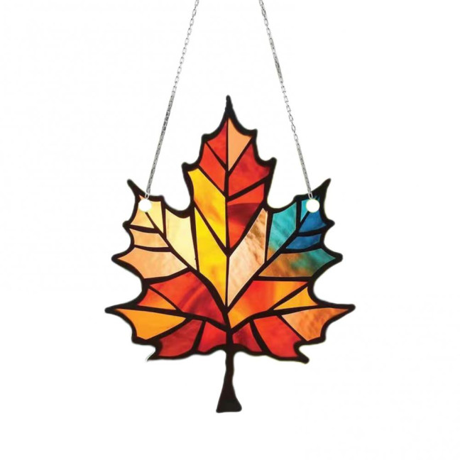 Maple Leaf Suncatcher Hanging Decoration Thanksgiving Day Autumn Stained Glass 2D Flat Acrylic Glass Window Wall Hanging Sign Ornament 