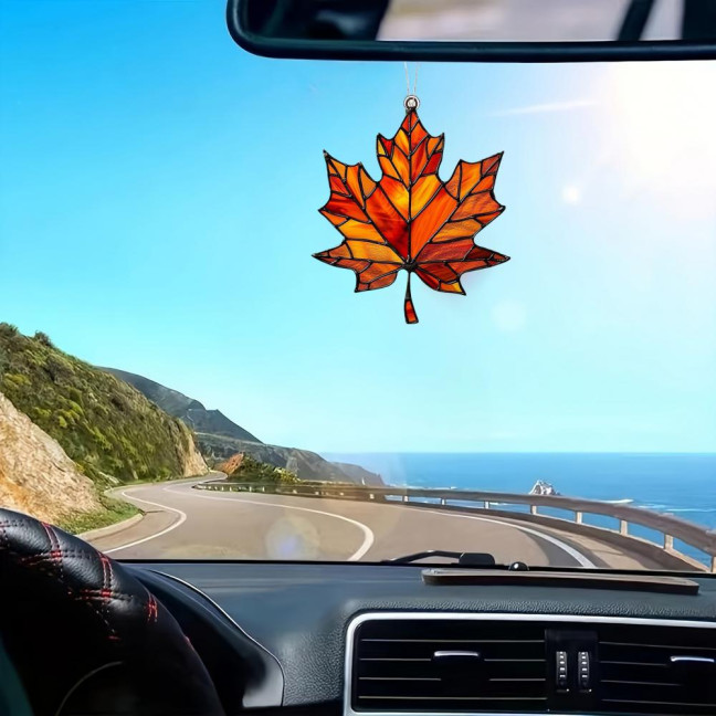 Maple Leaf Suncatcher Hanging Decoration Thanksgiving Day Autumn Stained Glass 2D Flat Acrylic Glass Window Wall Hanging Sign Ornament 