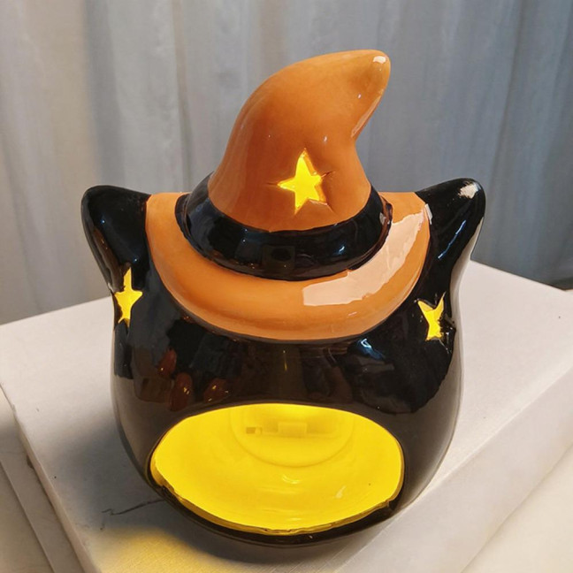 Halloween Ceramic Cat Pumpkin Figurine Carved Cat Pumpkin Tabletop Tealight Candle Holder for Indoor Home Party Decor Halloween Ceramic Cat Pumpkin Figurine Carved Cat Pumpkin Tabletop Tealight Candle Holder for Indoor Home Party Decor