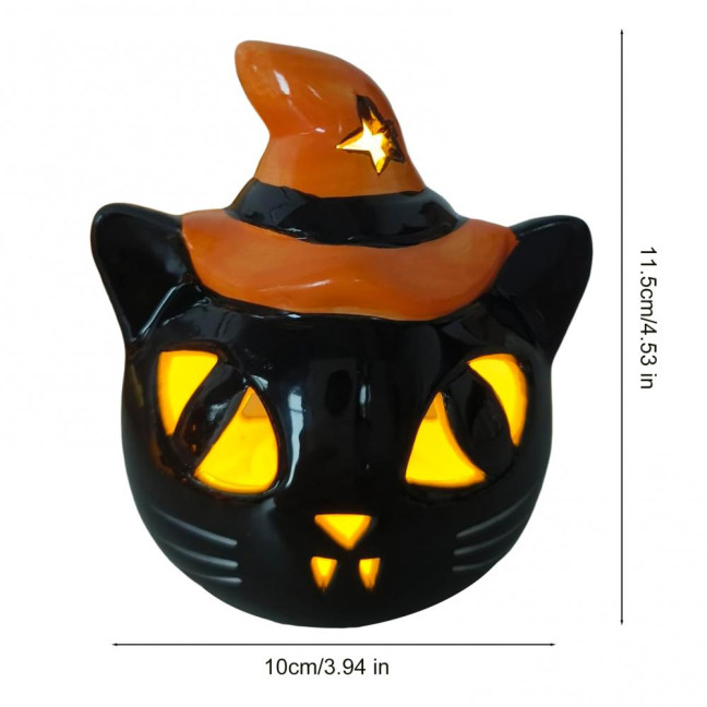 Halloween Ceramic Cat Pumpkin Figurine Carved Cat Pumpkin Tabletop Tealight Candle Holder for Indoor Home Party Decor Halloween Ceramic Cat Pumpkin Figurine Carved Cat Pumpkin Tabletop Tealight Candle Holder for Indoor Home Party Decor