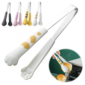 3Pcs/set Kitchen Tongs Stainless Steel Cartoon Cat Paw Shape Bread Tongs Heat-Resistant Non-Slip Handle Pliers Cooking Tools