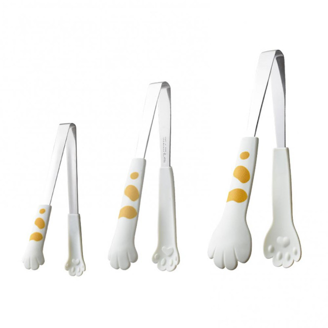 3Pcs/set Kitchen Tongs Stainless Steel Cartoon Cat Paw Shape Bread Tongs Heat-Resistant Non-Slip Handle Pliers Cooking Tools