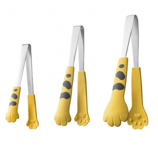 3Pcs/set Kitchen Tongs Stainless Steel Cartoon Cat Paw Shape Bread Tongs Heat-Resistant Non-Slip Handle Pliers Cooking Tools