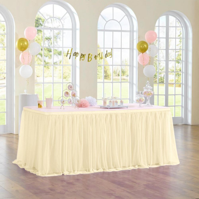 Tulle Table Skirt for Rectangular Tables 4/6/9ft Wrinkle Free Table Cloth with Tutu Skirt Reusable Tablecloth for Wedding Bridal Shower Birthday Party Banquet Cake Table