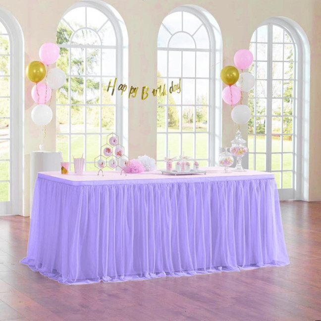 Tulle Table Skirt for Rectangular Tables 4/6/9ft Wrinkle Free Table Cloth with Tutu Skirt Reusable Tablecloth for Wedding Bridal Shower Birthday Party Banquet Cake Table