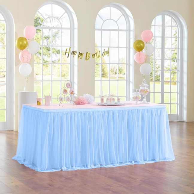 Tulle Table Skirt for Rectangular Tables 4/6/9ft Wrinkle Free Table Cloth with Tutu Skirt Reusable Tablecloth for Wedding Bridal Shower Birthday Party Banquet Cake Table