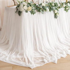Tulle Table Skirt for Rectangular Tables 4/6/9ft Wrinkle Free Table Cloth with Tutu Skirt Reusable Tablecloth for Wedding Bridal Shower Birthday Party Banquet Cake Table