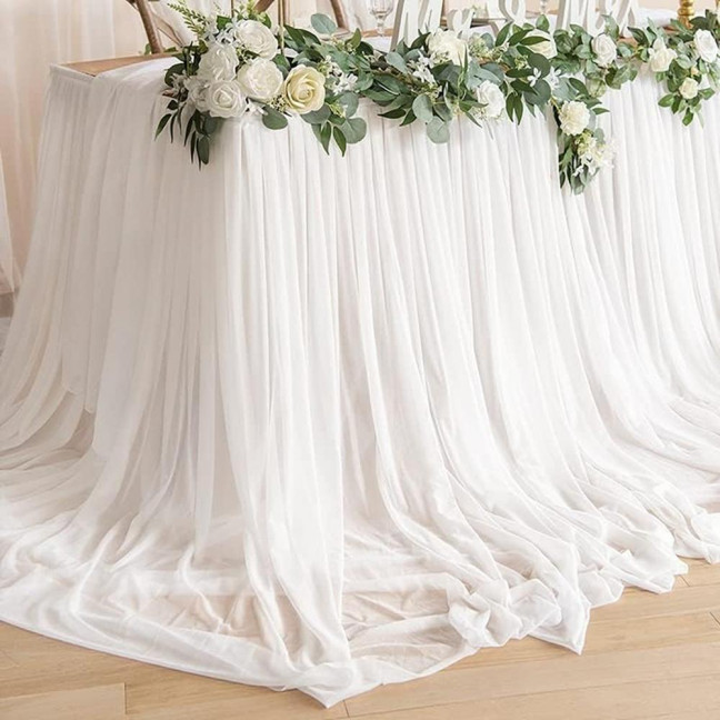 Tulle Table Skirt for Rectangular Tables 4/6/9ft Wrinkle Free Table Cloth with Tutu Skirt Reusable Tablecloth for Wedding Bridal Shower Birthday Party Banquet Cake Table