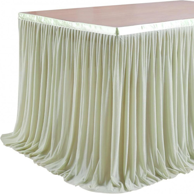 Tulle Table Skirt for Rectangular Tables 4/6/9ft Wrinkle Free Table Cloth with Tutu Skirt Reusable Tablecloth for Wedding Bridal Shower Birthday Party Banquet Cake Table