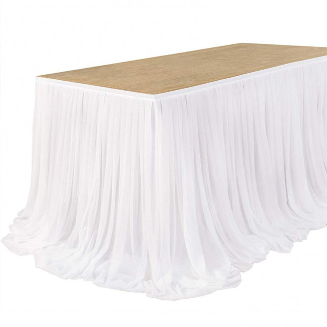 Tulle Table Skirt for Rectangular Tables 4/6/9ft Wrinkle Free Table Cloth with Tutu Skirt Reusable Tablecloth for Wedding Bridal Shower Birthday Party Banquet Cake Table