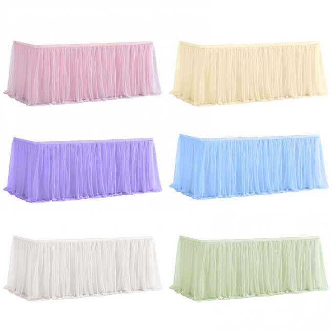 Tulle Table Skirt for Rectangular Tables 4/6/9ft Wrinkle Free Table Cloth with Tutu Skirt Reusable Tablecloth for Wedding Bridal Shower Birthday Party Banquet Cake Table