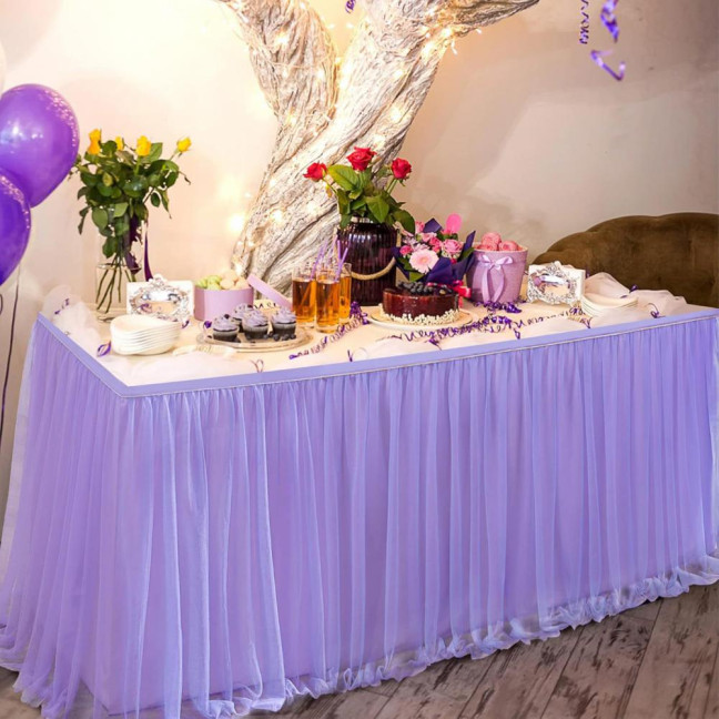 Tulle Table Skirt for Rectangular Tables 4/6/9ft Wrinkle Free Table Cloth with Tutu Skirt Reusable Tablecloth for Wedding Bridal Shower Birthday Party Banquet Cake Table