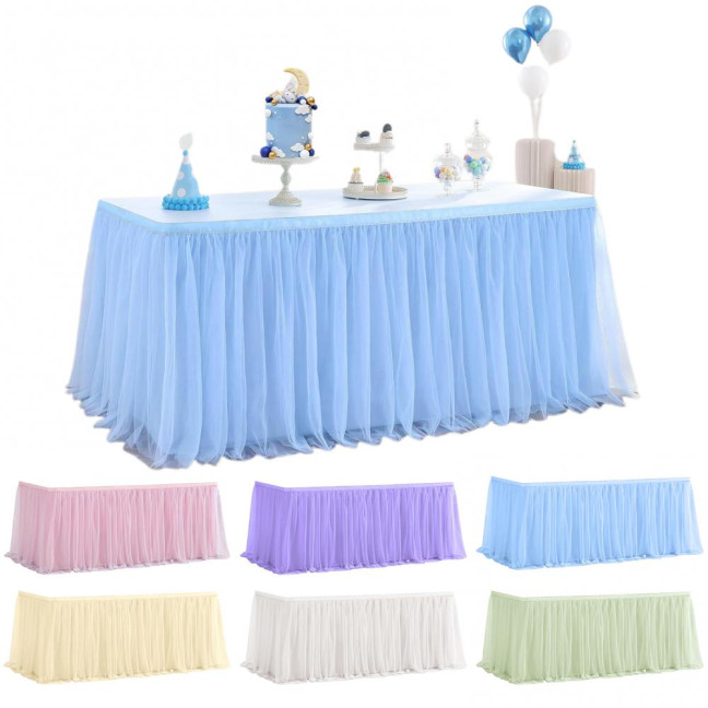 Tulle Table Skirt for Rectangular Tables 4/6/9ft Wrinkle Free Table Cloth with Tutu Skirt Reusable Tablecloth for Wedding Bridal Shower Birthday Party Banquet Cake Table
