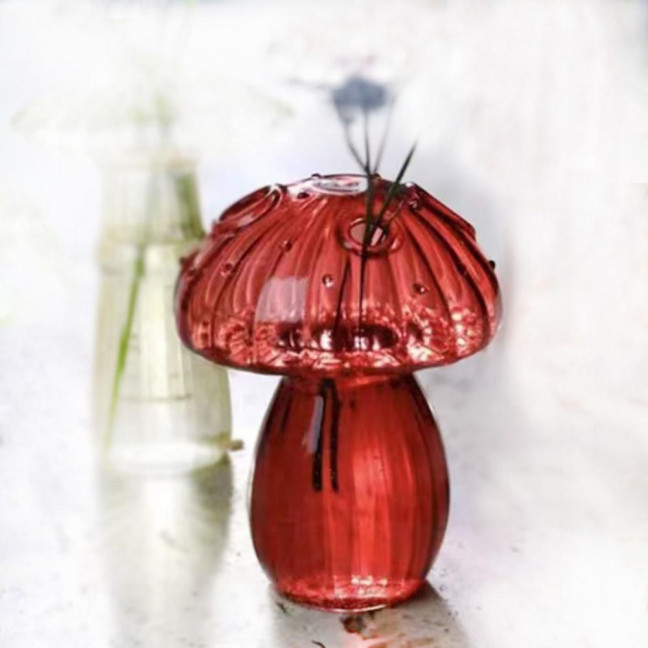 Mini Mushroom Shape Vase Colorful Transparent Glass Hydroponic Vase Flower Plant Display Vase Home Decoration 