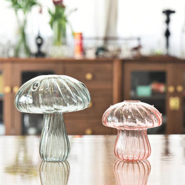 Mini Mushroom Shape Vase Colorful Transparent Glass Hydroponic Vase Flower Plant Display Vase Home Decoration 