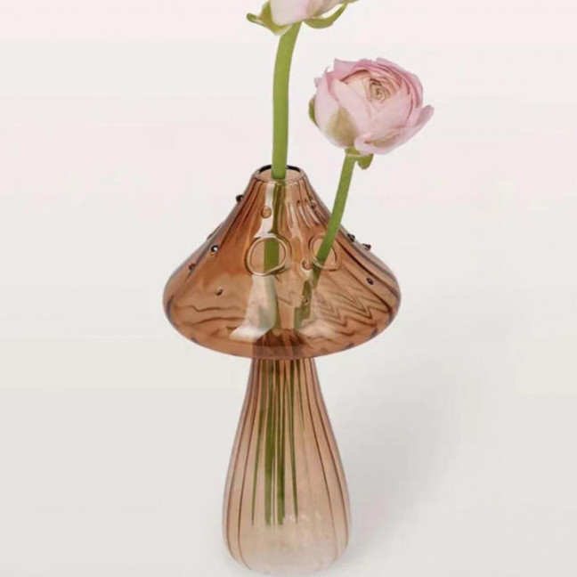 Mini Mushroom Shape Vase Colorful Transparent Glass Hydroponic Vase Flower Plant Display Vase Home Decoration 