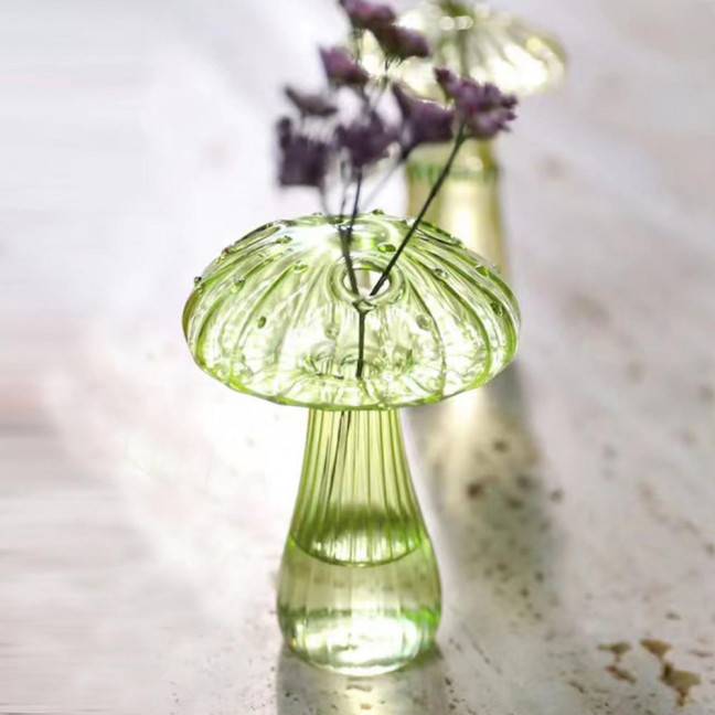 Mini Mushroom Shape Vase Colorful Transparent Glass Hydroponic Vase Flower Plant Display Vase Home Decoration 