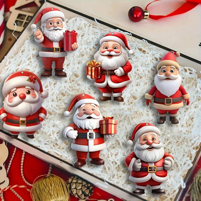 12 Pcs Wooden Santa Claus Ornaments Christmas Tree Hanging Cartoon Santa Claus Decoration for Xmas Tree Party Decor