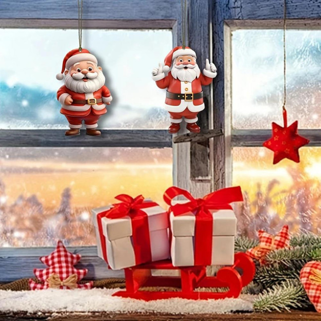 12 Pcs Wooden Santa Claus Ornaments Christmas Tree Hanging Cartoon Santa Claus Decoration for Xmas Tree Party Decor