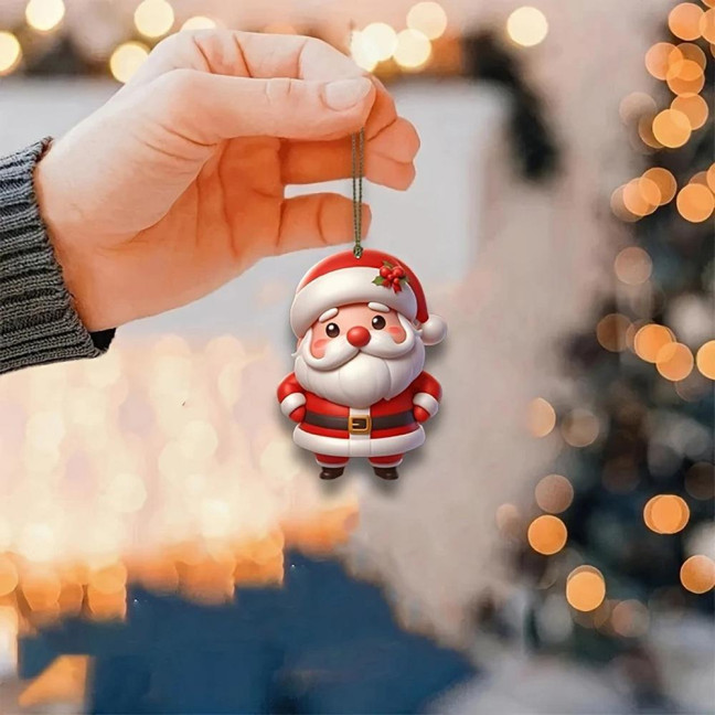 12 Pcs Wooden Santa Claus Ornaments Christmas Tree Hanging Cartoon Santa Claus Decoration for Xmas Tree Party Decor