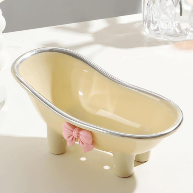 Versatile Soap Dish with Drain Holes Bow-knot Design Easy to Clean Decorative Bathtub Shaped Soap Tray for Bathroom Versatile Soap Dish with Drain Holes Bow-knot Design Easy to Clean Decorative Bathtub Shaped Soap Tray for Bathroom
