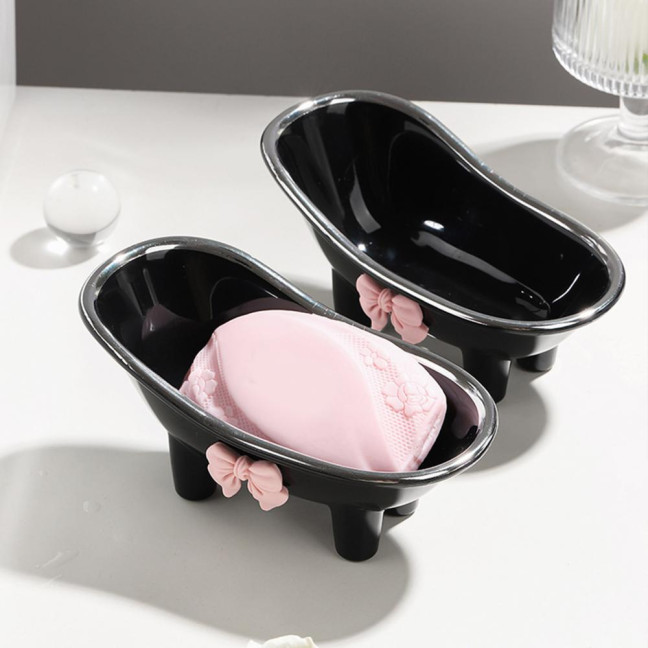 Versatile Soap Dish with Drain Holes Bow-knot Design Easy to Clean Decorative Bathtub Shaped Soap Tray for Bathroom Versatile Soap Dish with Drain Holes Bow-knot Design Easy to Clean Decorative Bathtub Shaped Soap Tray for Bathroom