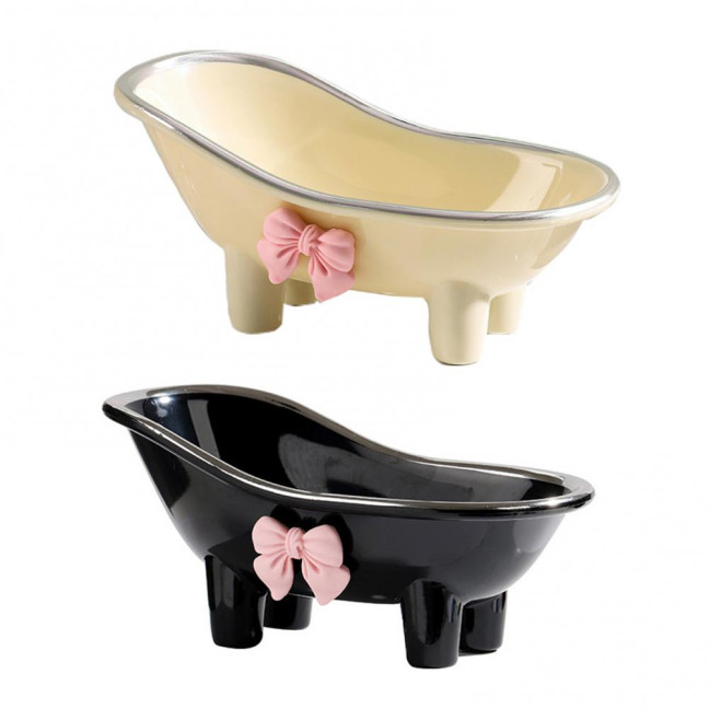 Versatile Soap Dish with Drain Holes Bow-knot Design Easy to Clean Decorative Bathtub Shaped Soap Tray for Bathroom Versatile Soap Dish with Drain Holes Bow-knot Design Easy to Clean Decorative Bathtub Shaped Soap Tray for Bathroom