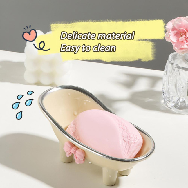 Versatile Soap Dish with Drain Holes Bow-knot Design Easy to Clean Decorative Bathtub Shaped Soap Tray for Bathroom Versatile Soap Dish with Drain Holes Bow-knot Design Easy to Clean Decorative Bathtub Shaped Soap Tray for Bathroom
