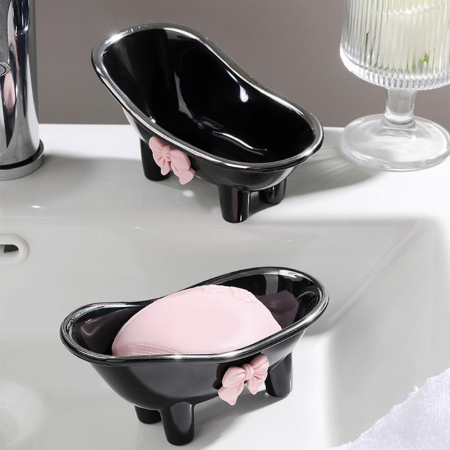 Versatile Soap Dish with Drain Holes Bow-knot Design Easy to Clean Decorative Bathtub Shaped Soap Tray for Bathroom Versatile Soap Dish with Drain Holes Bow-knot Design Easy to Clean Decorative Bathtub Shaped Soap Tray for Bathroom