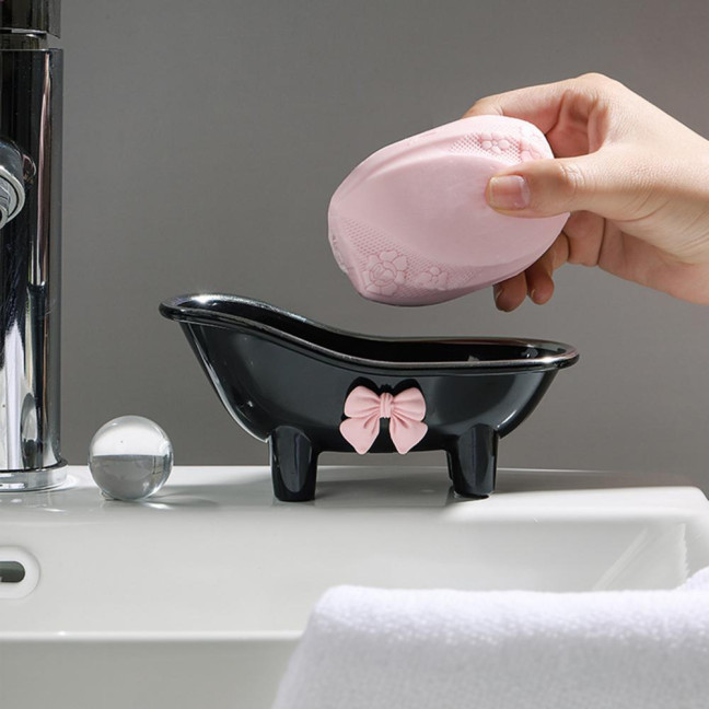 Versatile Soap Dish with Drain Holes Bow-knot Design Easy to Clean Decorative Bathtub Shaped Soap Tray for Bathroom Versatile Soap Dish with Drain Holes Bow-knot Design Easy to Clean Decorative Bathtub Shaped Soap Tray for Bathroom