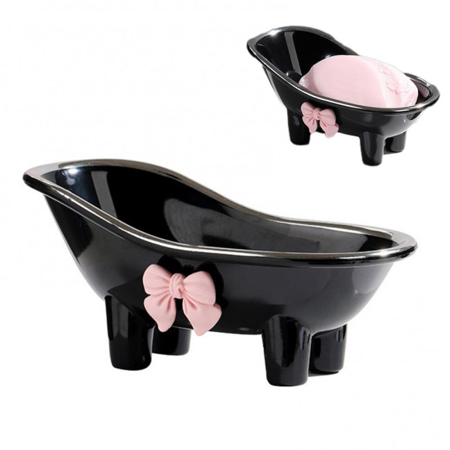 Versatile Soap Dish with Drain Holes Bow-knot Design Easy to Clean Decorative Bathtub Shaped Soap Tray for Bathroom Versatile Soap Dish with Drain Holes Bow-knot Design Easy to Clean Decorative Bathtub Shaped Soap Tray for Bathroom