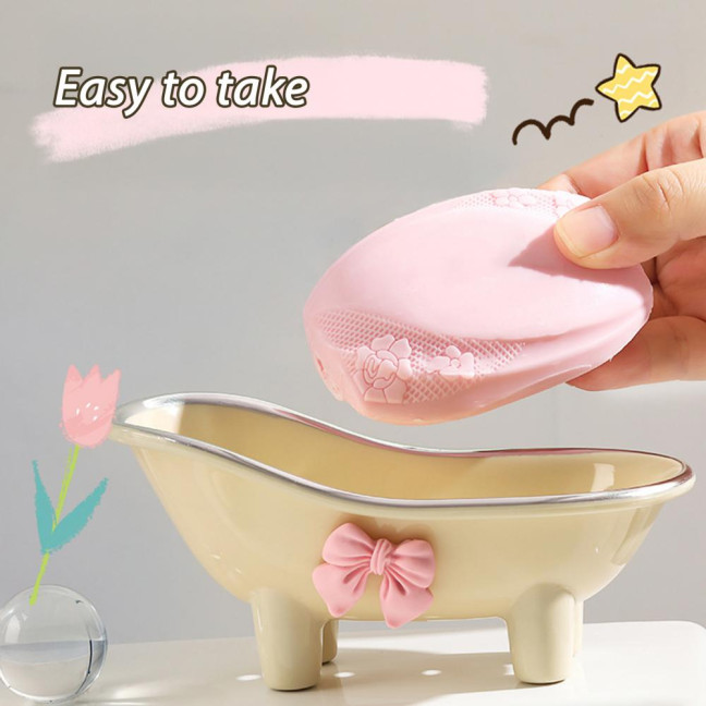 Versatile Soap Dish with Drain Holes Bow-knot Design Easy to Clean Decorative Bathtub Shaped Soap Tray for Bathroom Versatile Soap Dish with Drain Holes Bow-knot Design Easy to Clean Decorative Bathtub Shaped Soap Tray for Bathroom